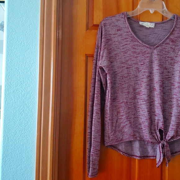 Pink Republic Women's Ribbed Knit Tie-Front Top - Purple Size XS - Picture 6 of 9